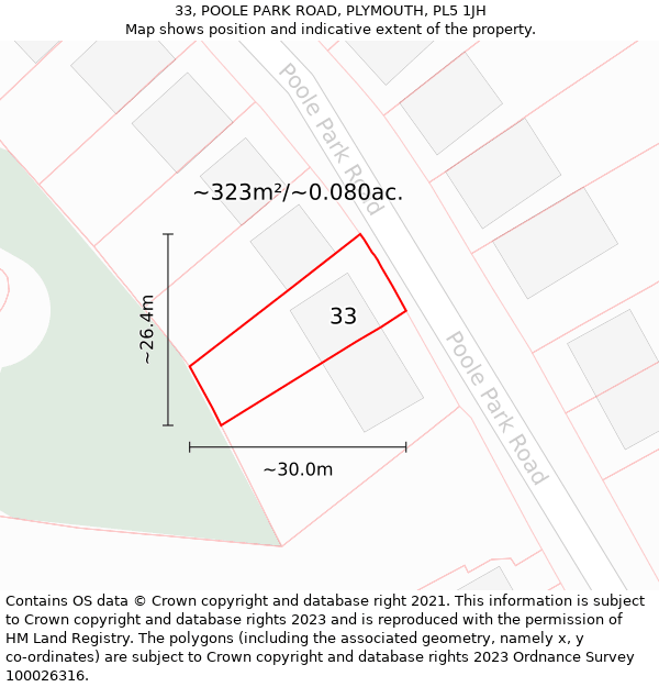 33, POOLE PARK ROAD, PLYMOUTH, PL5 1JH: Plot and title map