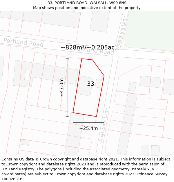 33, PORTLAND ROAD, WALSALL, WS9 8NS: Plot and title map