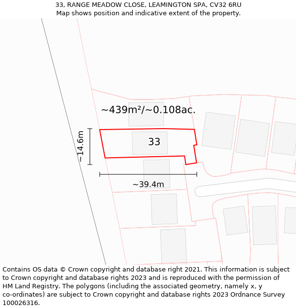 33, RANGE MEADOW CLOSE, LEAMINGTON SPA, CV32 6RU: Plot and title map