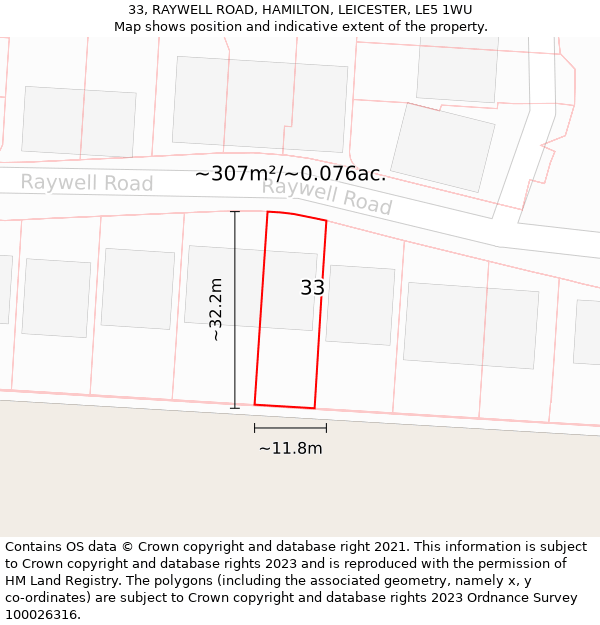 33, RAYWELL ROAD, HAMILTON, LEICESTER, LE5 1WU: Plot and title map