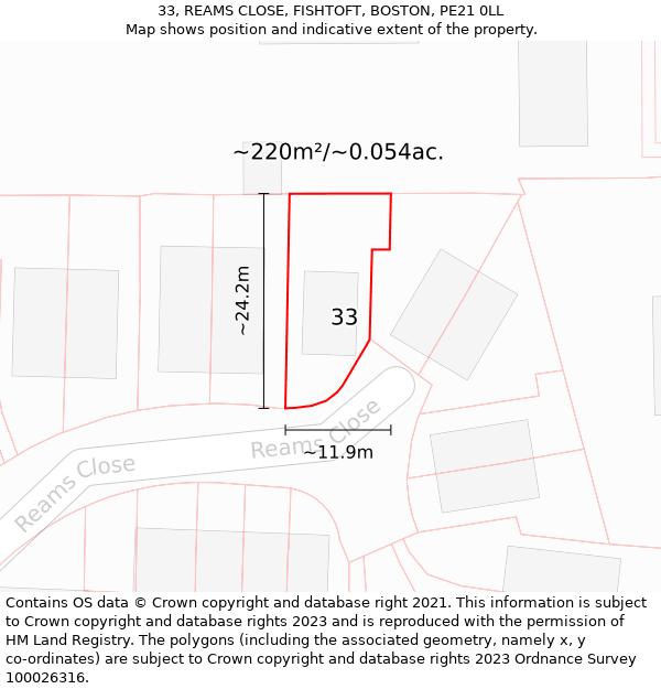 33, REAMS CLOSE, FISHTOFT, BOSTON, PE21 0LL: Plot and title map