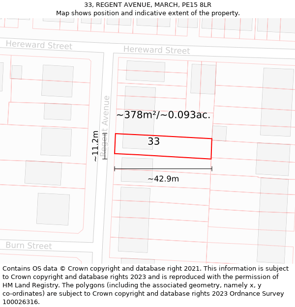 33, REGENT AVENUE, MARCH, PE15 8LR: Plot and title map