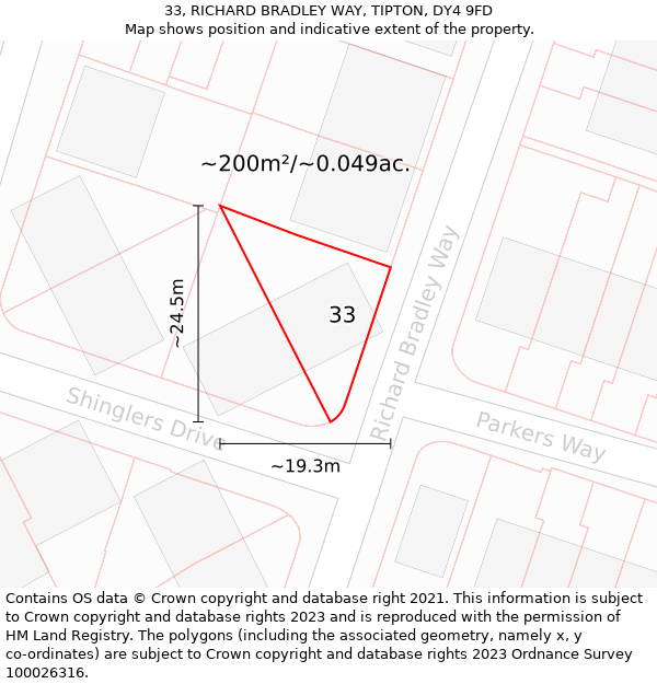 33, RICHARD BRADLEY WAY, TIPTON, DY4 9FD: Plot and title map