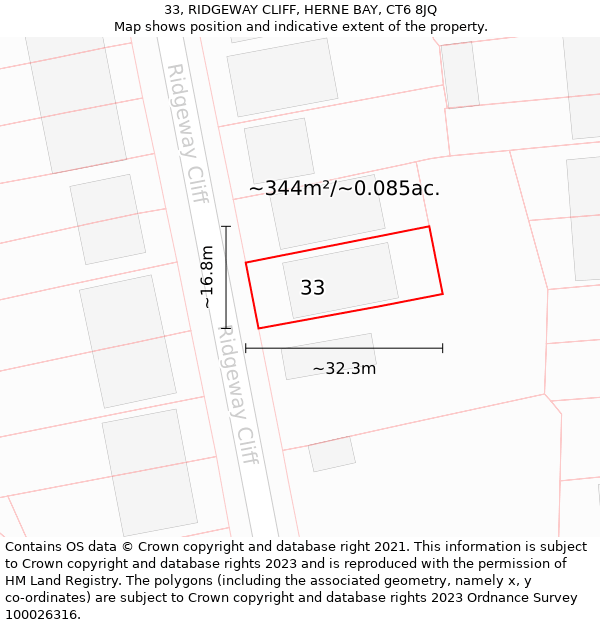 33, RIDGEWAY CLIFF, HERNE BAY, CT6 8JQ: Plot and title map