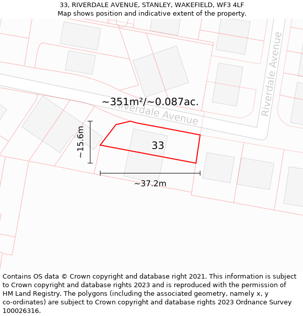 33, RIVERDALE AVENUE, STANLEY, WAKEFIELD, WF3 4LF: Plot and title map