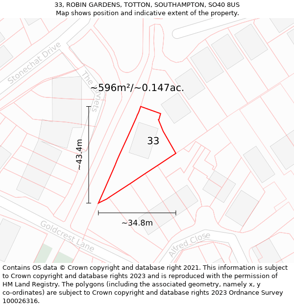 33, ROBIN GARDENS, TOTTON, SOUTHAMPTON, SO40 8US: Plot and title map