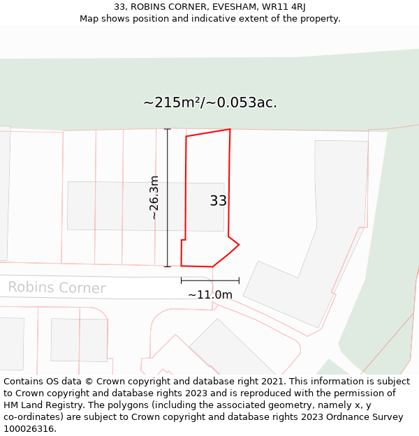 33, ROBINS CORNER, EVESHAM, WR11 4RJ: Plot and title map