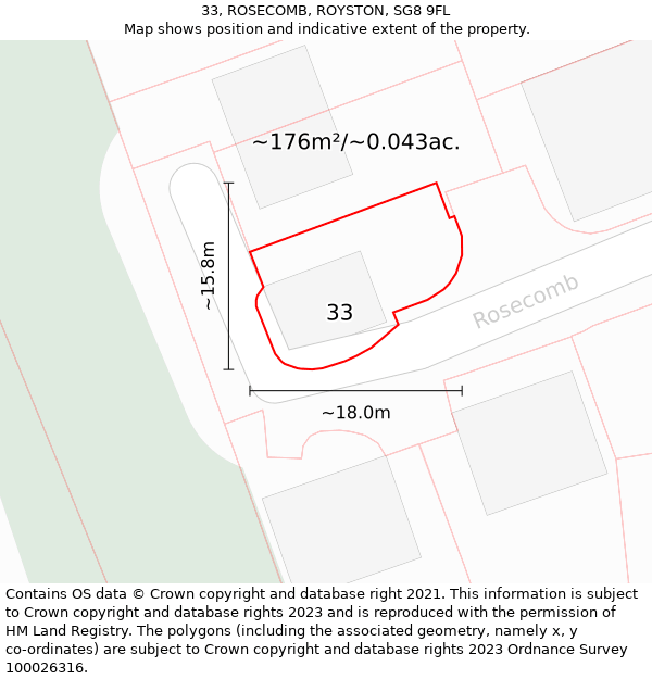 33, ROSECOMB, ROYSTON, SG8 9FL: Plot and title map