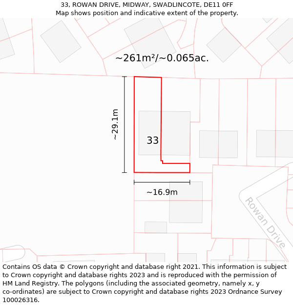 33, ROWAN DRIVE, MIDWAY, SWADLINCOTE, DE11 0FF: Plot and title map