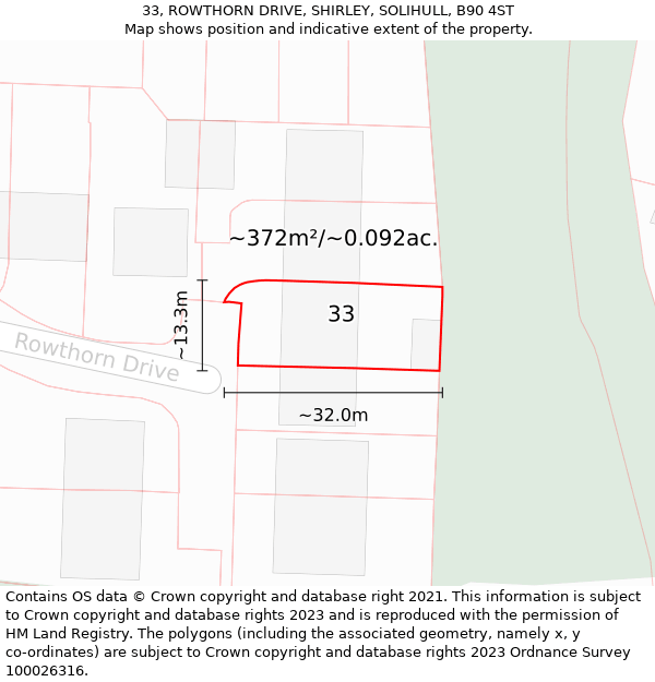 33, ROWTHORN DRIVE, SHIRLEY, SOLIHULL, B90 4ST: Plot and title map