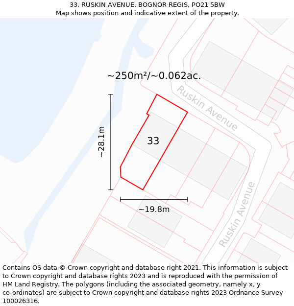 33, RUSKIN AVENUE, BOGNOR REGIS, PO21 5BW: Plot and title map