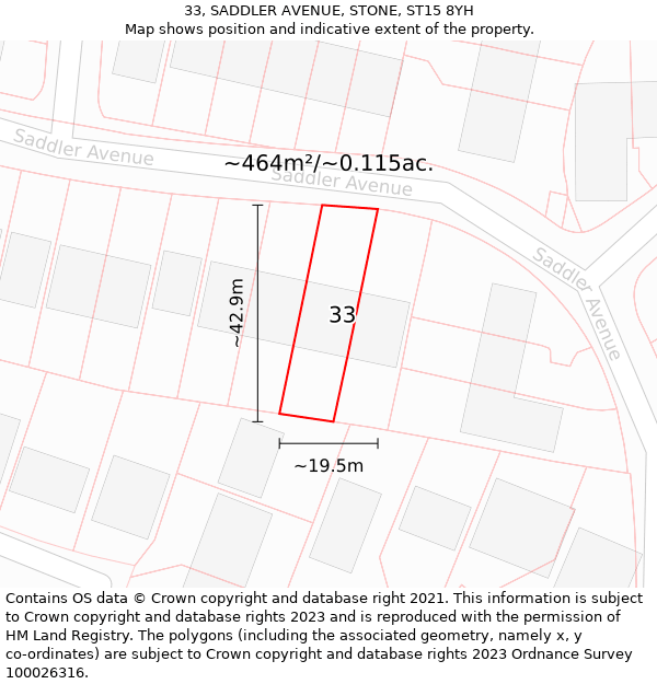 33, SADDLER AVENUE, STONE, ST15 8YH: Plot and title map