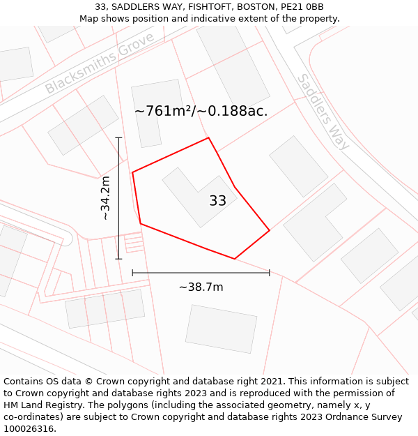 33, SADDLERS WAY, FISHTOFT, BOSTON, PE21 0BB: Plot and title map