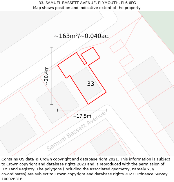 33, SAMUEL BASSETT AVENUE, PLYMOUTH, PL6 6FG: Plot and title map