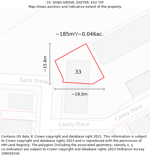 33, SAND GROVE, EXETER, EX2 7SF: Plot and title map