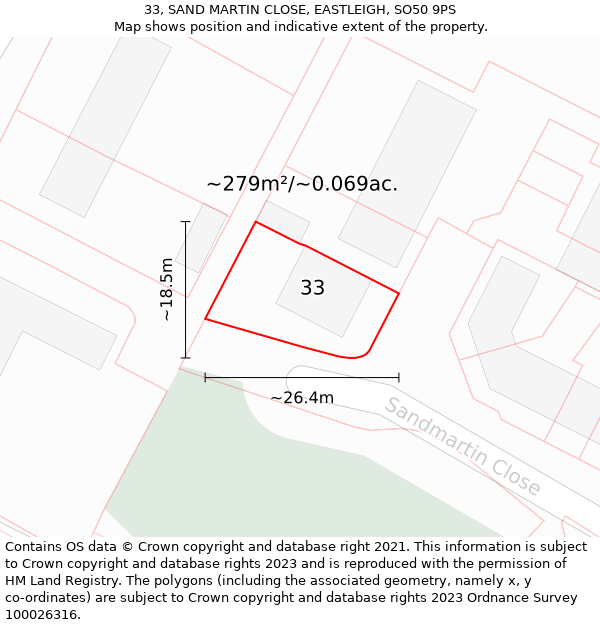 33, SAND MARTIN CLOSE, EASTLEIGH, SO50 9PS: Plot and title map