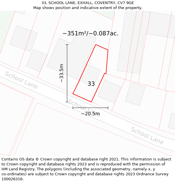 33, SCHOOL LANE, EXHALL, COVENTRY, CV7 9GE: Plot and title map