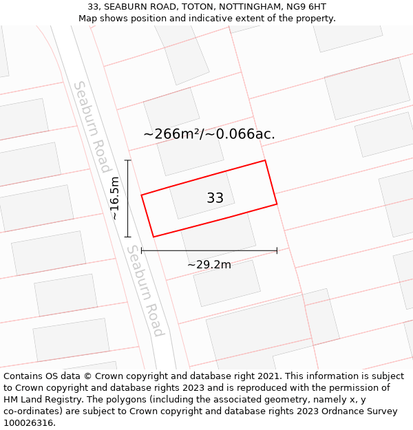 33, SEABURN ROAD, TOTON, NOTTINGHAM, NG9 6HT: Plot and title map