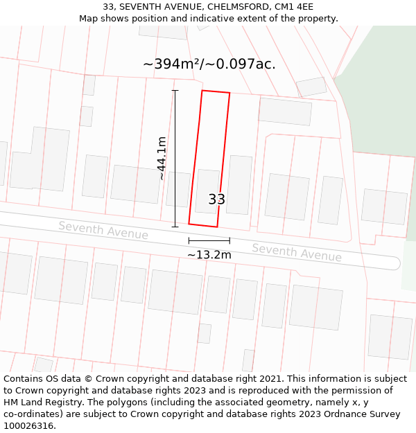 33, SEVENTH AVENUE, CHELMSFORD, CM1 4EE: Plot and title map