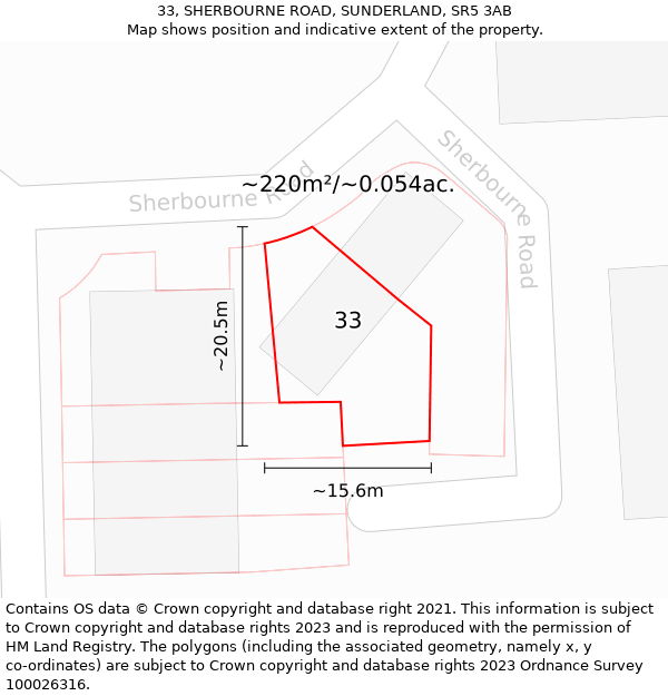 33, SHERBOURNE ROAD, SUNDERLAND, SR5 3AB: Plot and title map