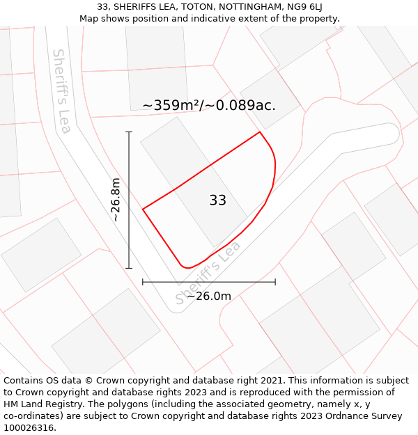 33, SHERIFFS LEA, TOTON, NOTTINGHAM, NG9 6LJ: Plot and title map