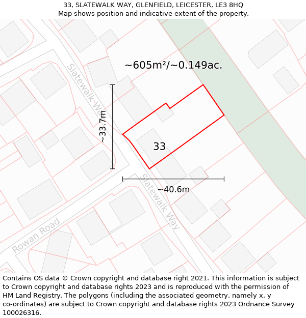 33, SLATEWALK WAY, GLENFIELD, LEICESTER, LE3 8HQ: Plot and title map