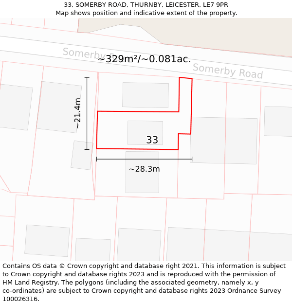 33, SOMERBY ROAD, THURNBY, LEICESTER, LE7 9PR: Plot and title map