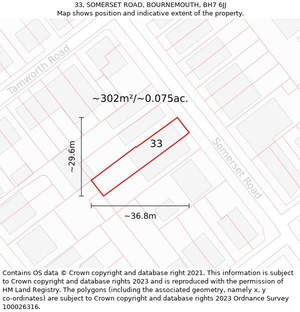 33, SOMERSET ROAD, BOURNEMOUTH, BH7 6JJ: Plot and title map