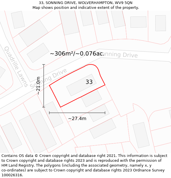33, SONNING DRIVE, WOLVERHAMPTON, WV9 5QN: Plot and title map