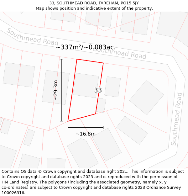 33, SOUTHMEAD ROAD, FAREHAM, PO15 5JY: Plot and title map