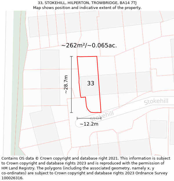 33, STOKEHILL, HILPERTON, TROWBRIDGE, BA14 7TJ: Plot and title map