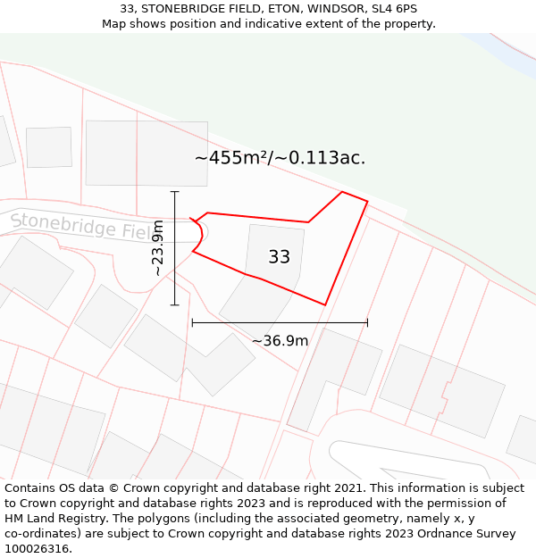 33, STONEBRIDGE FIELD, ETON, WINDSOR, SL4 6PS: Plot and title map