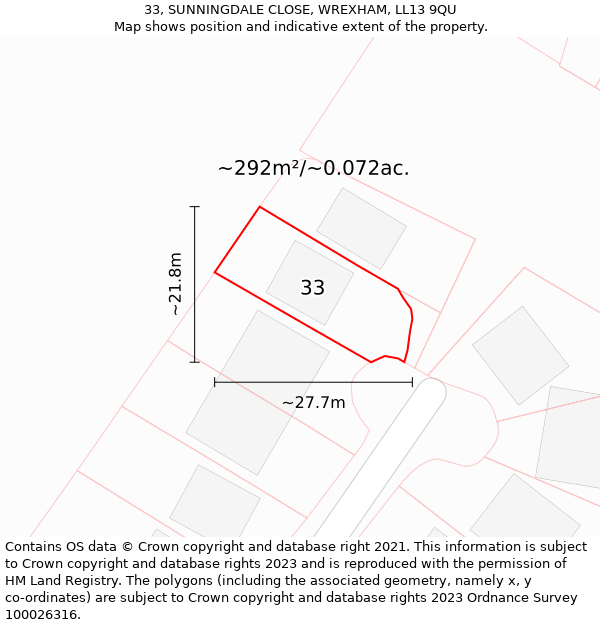 33, SUNNINGDALE CLOSE, WREXHAM, LL13 9QU: Plot and title map