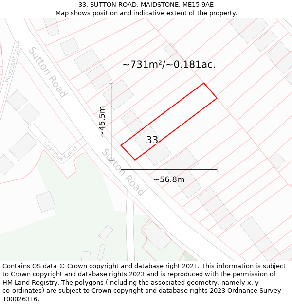 33, SUTTON ROAD, MAIDSTONE, ME15 9AE: Plot and title map
