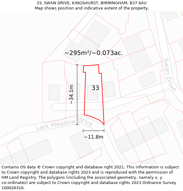 33, SWAN DRIVE, KINGSHURST, BIRMINGHAM, B37 6AU: Plot and title map