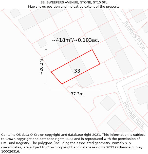 33, SWEEPERS AVENUE, STONE, ST15 0FL: Plot and title map