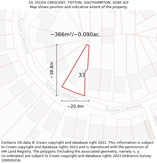 33, SYLVIA CRESCENT, TOTTON, SOUTHAMPTON, SO40 3LP: Plot and title map