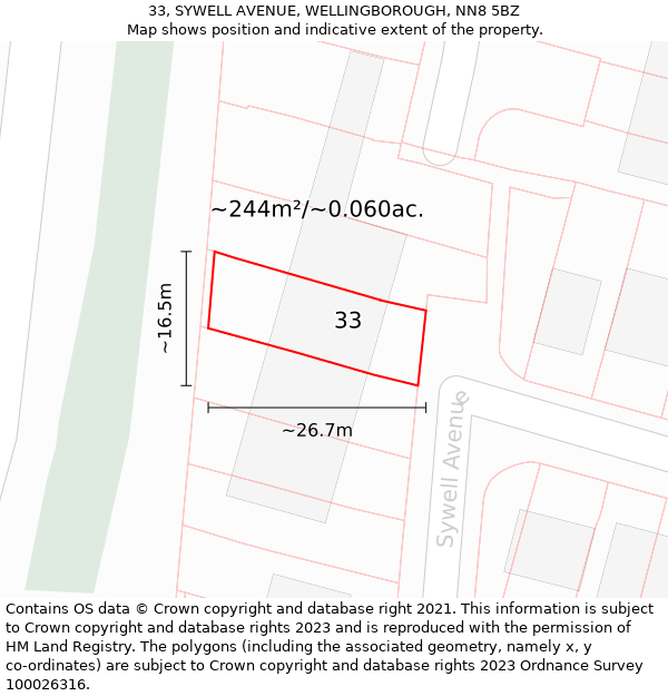 33, SYWELL AVENUE, WELLINGBOROUGH, NN8 5BZ: Plot and title map