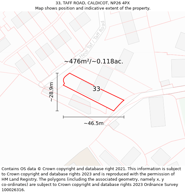 33, TAFF ROAD, CALDICOT, NP26 4PX: Plot and title map