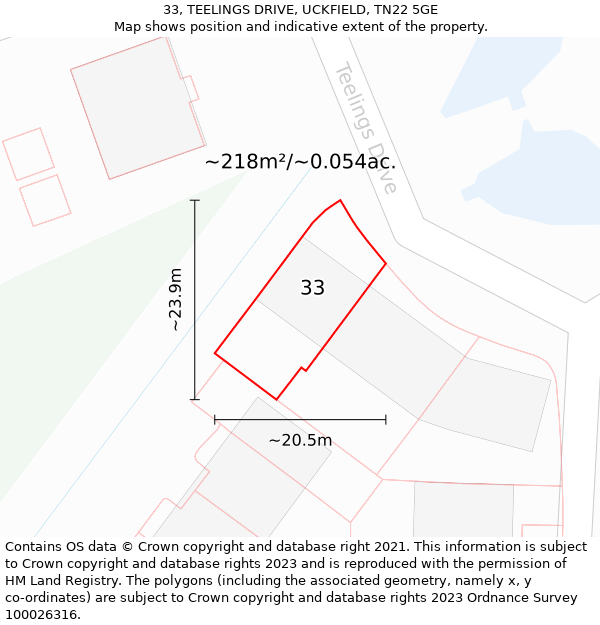 33, TEELINGS DRIVE, UCKFIELD, TN22 5GE: Plot and title map