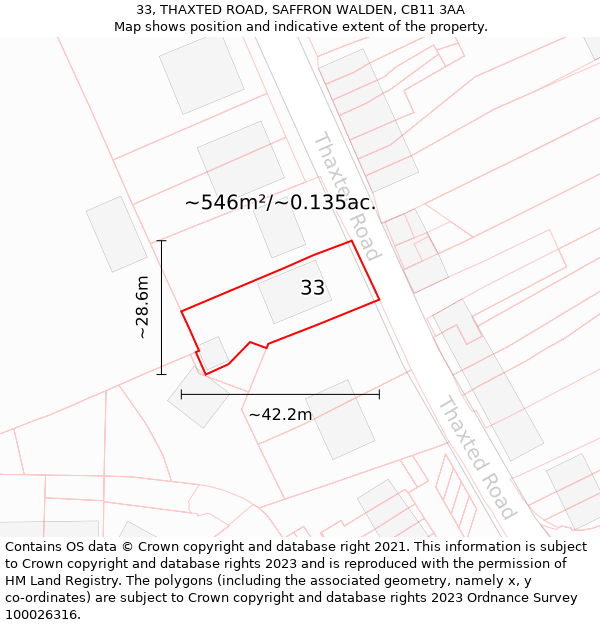 33, THAXTED ROAD, SAFFRON WALDEN, CB11 3AA: Plot and title map