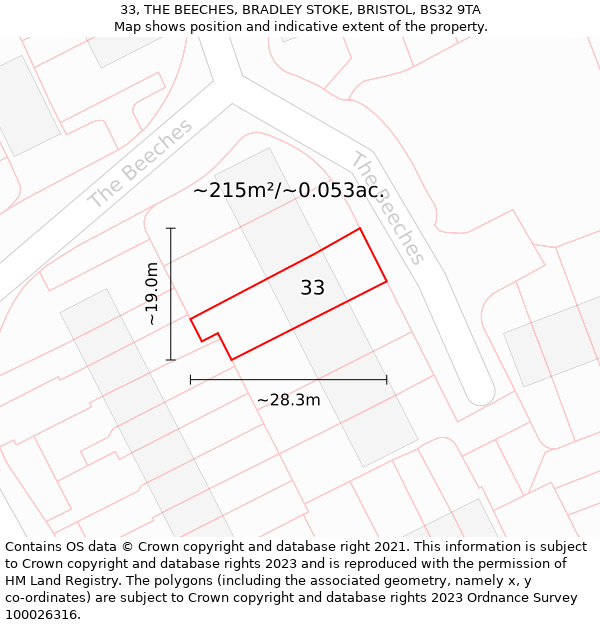 33, THE BEECHES, BRADLEY STOKE, BRISTOL, BS32 9TA: Plot and title map