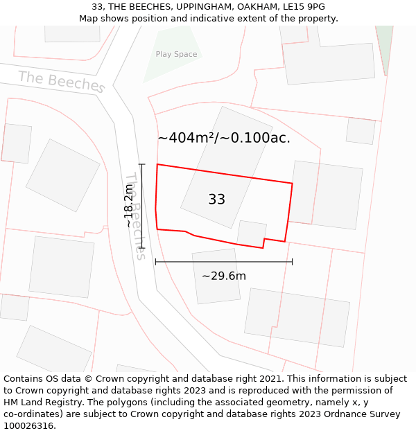 33, THE BEECHES, UPPINGHAM, OAKHAM, LE15 9PG: Plot and title map