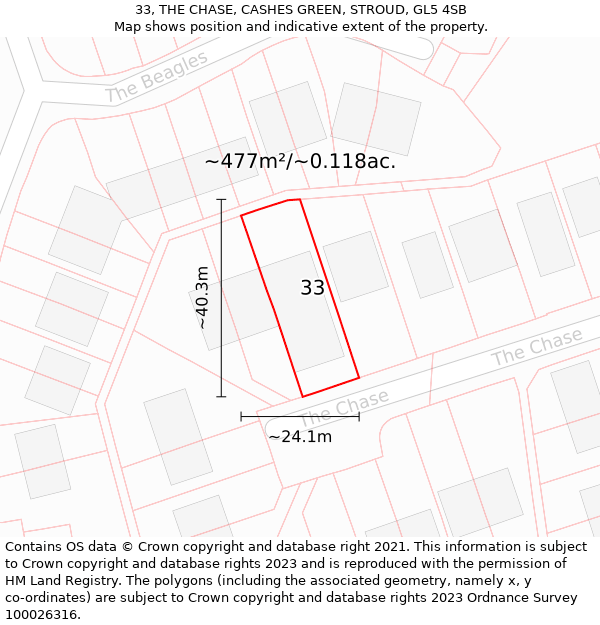 33, THE CHASE, CASHES GREEN, STROUD, GL5 4SB: Plot and title map