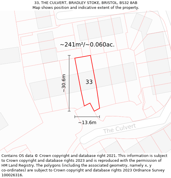 33, THE CULVERT, BRADLEY STOKE, BRISTOL, BS32 8AB: Plot and title map