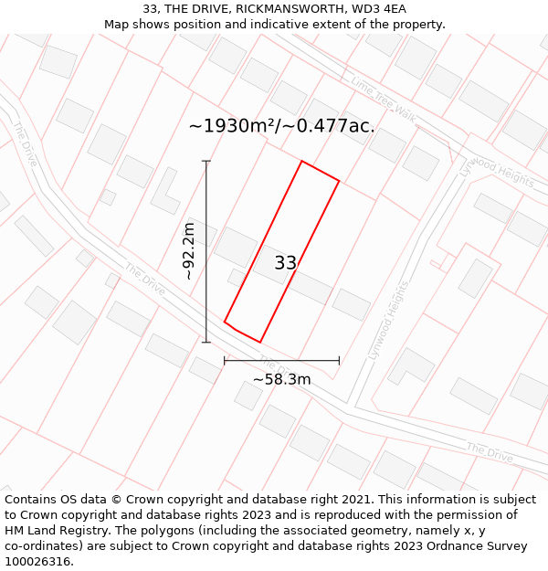 33, THE DRIVE, RICKMANSWORTH, WD3 4EA: Plot and title map