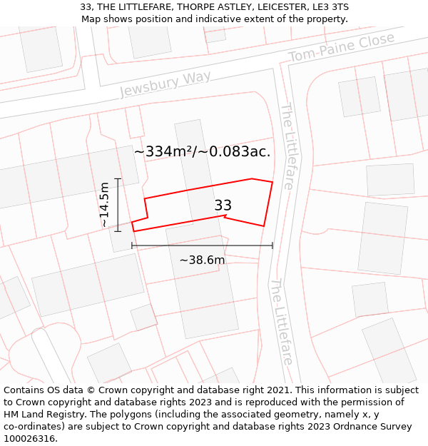 33, THE LITTLEFARE, THORPE ASTLEY, LEICESTER, LE3 3TS: Plot and title map