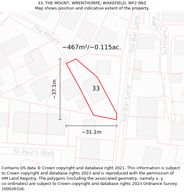 33, THE MOUNT, WRENTHORPE, WAKEFIELD, WF2 0NZ: Plot and title map