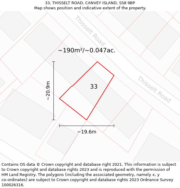 33, THISSELT ROAD, CANVEY ISLAND, SS8 9BP: Plot and title map