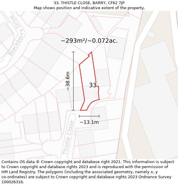 33, THISTLE CLOSE, BARRY, CF62 7JP: Plot and title map